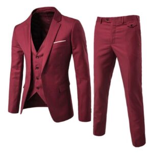 Business Formal Slim Fit Waistcoat Three-piece Suit Red