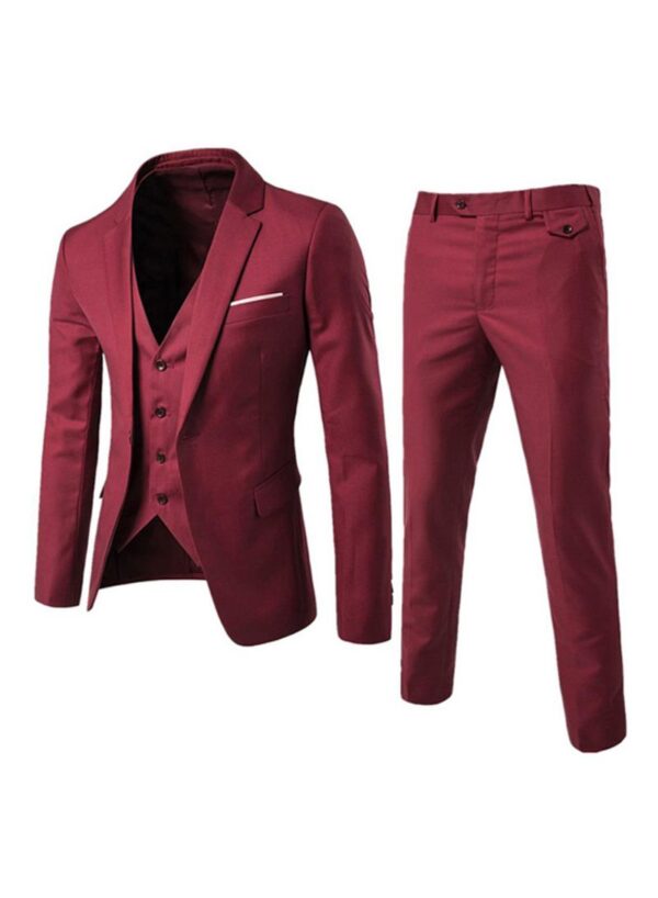 Business Formal Slim Fit Waistcoat Three-piece Suit Red