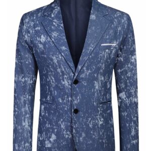 Men Fashion Casual Notched Collar Long Sleeve Pocket Denim Blazer Blue