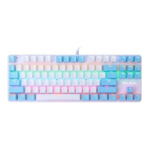 87 Keys Wired Mixed Light Keyboard With Mechanical Blue Switch Suspension Button White & Blue